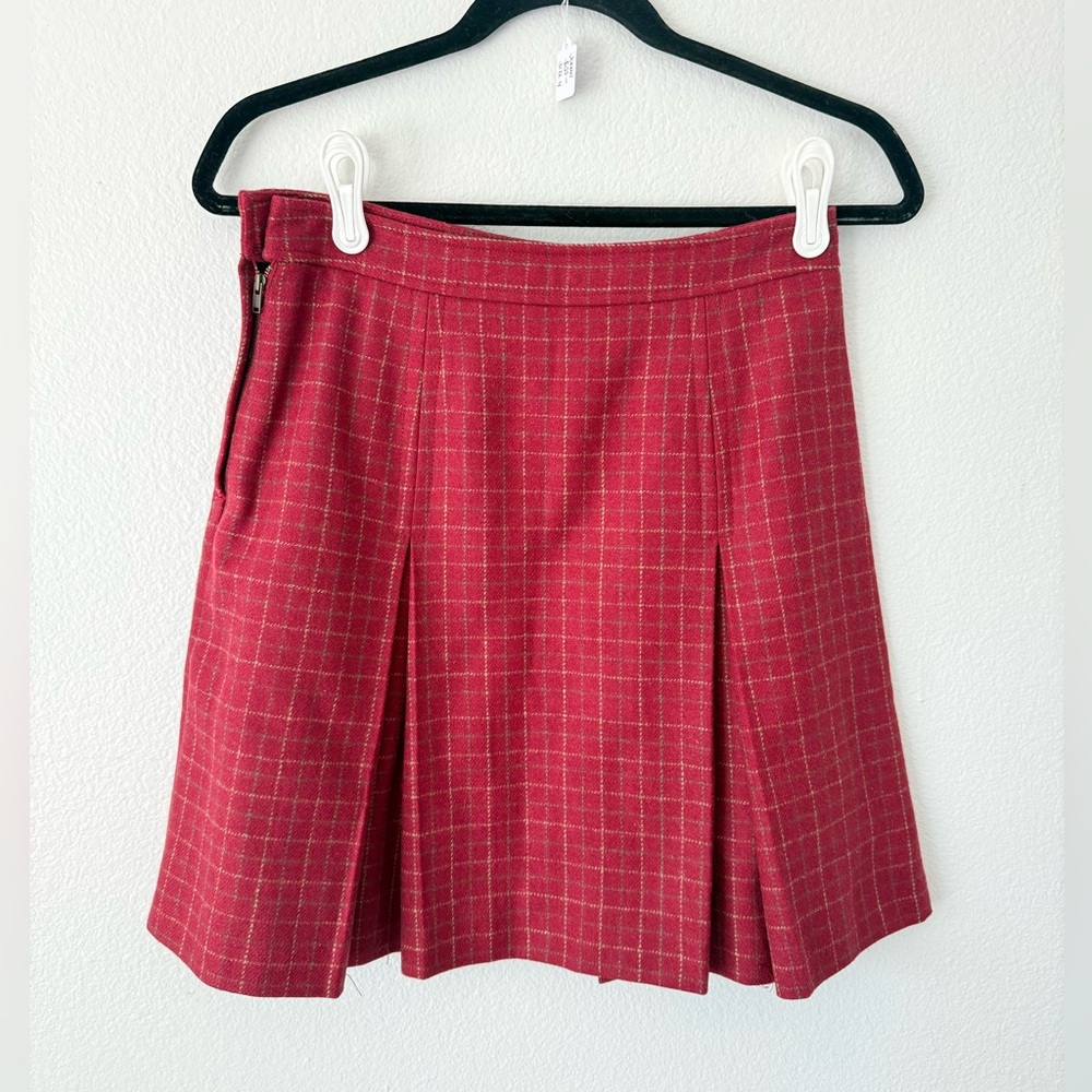 jcrew Red Windowpane Pleated Women's Skirt